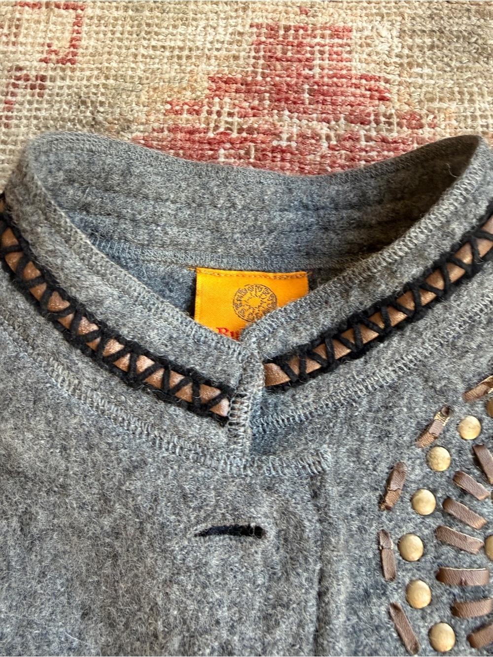 Fall Cottagecore Gray Embroidered Wool Button Jacket - Picture 3 of 4